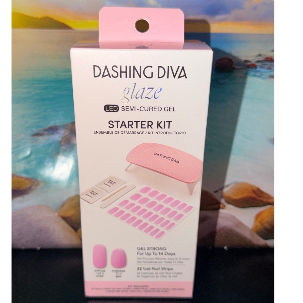 Dashing Diva Glaze LED Semi-Cured Gel Starter Kit Lovely Pink 32 Strips New